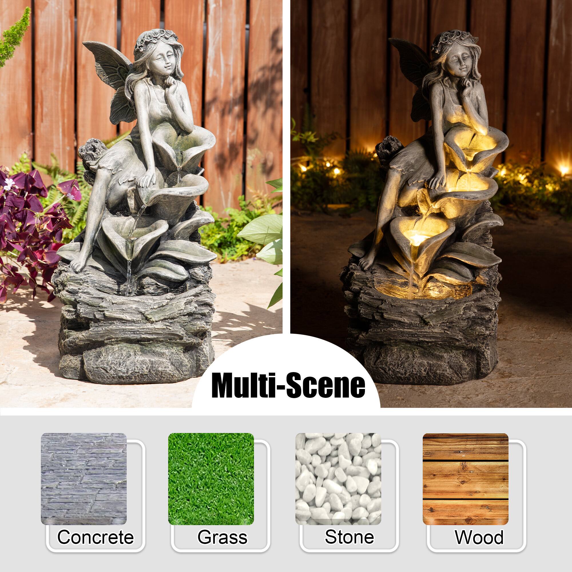 Glitzhome® 22.75" LED 4-Tier Concrete Fairy Outdoor Fountain